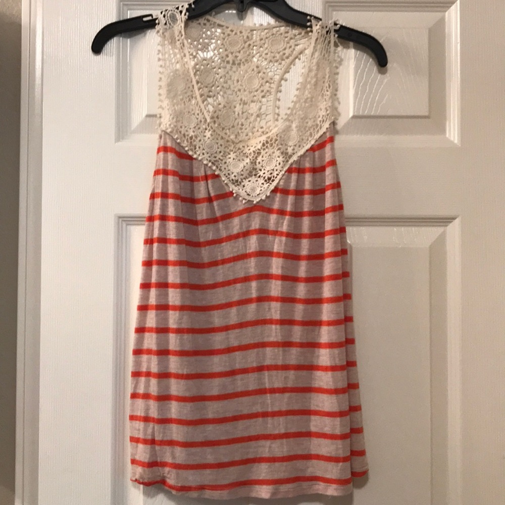 Naked Zebra razor back tank top w/ crochet detail